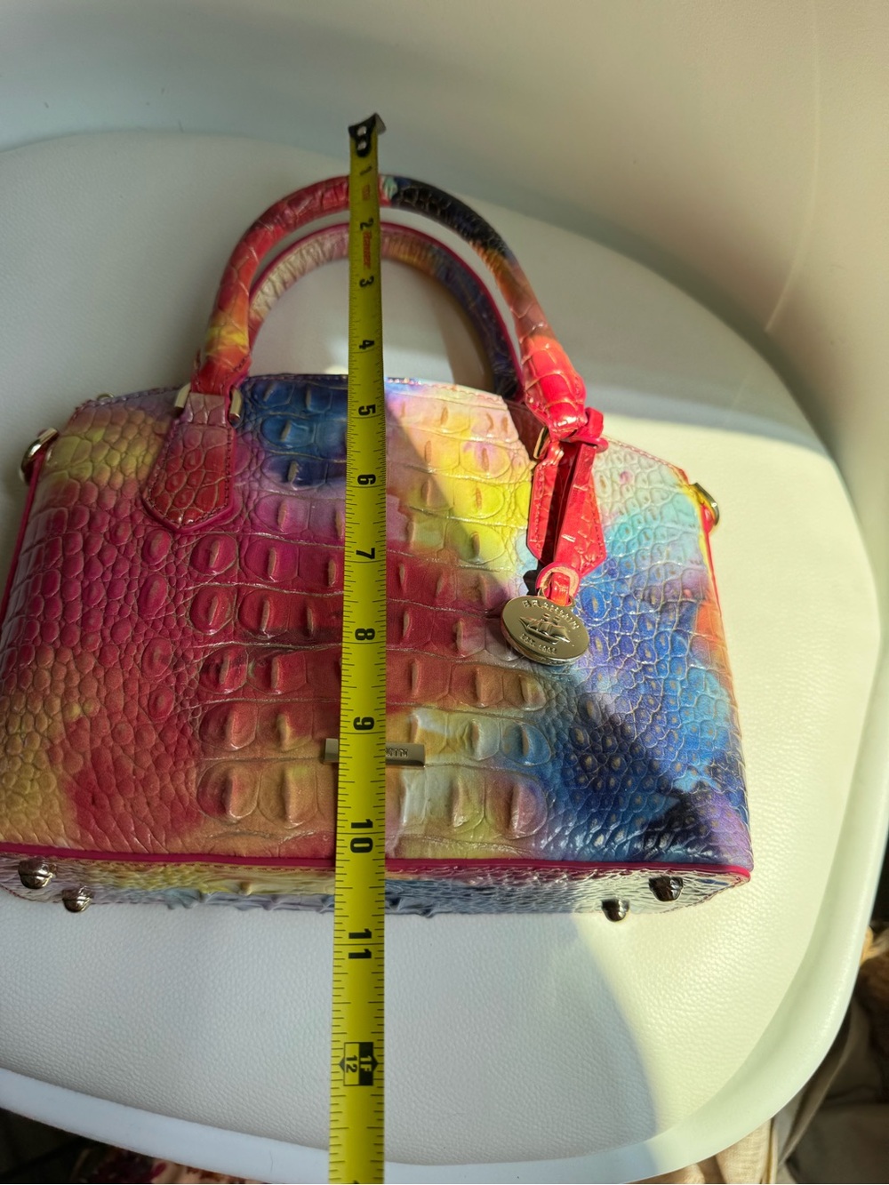 Brahmin Rainbow Croc-Embossed Satchel - Pink, Blue, Yellow, Red - Picture 5 of 13